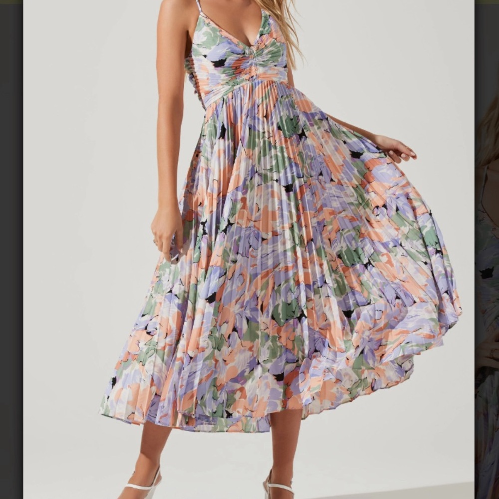 Astr Pink and Blue Pleated Sundress for Wedding